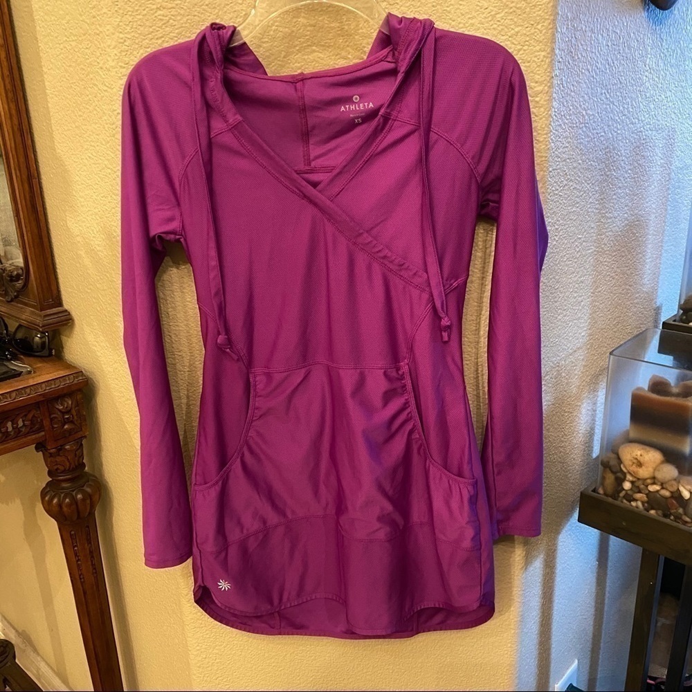 ATHLETA Women Purple Hoodie Athletic Mini Dress Size Xsmall